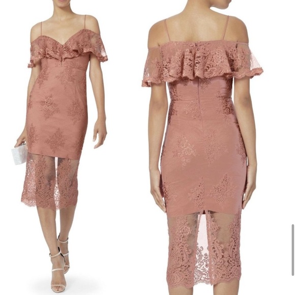NICHOLAS Octavia Lace Pencil Midi Dress in Blush Pink / US 8 / Wedding - Picture 1 of 16